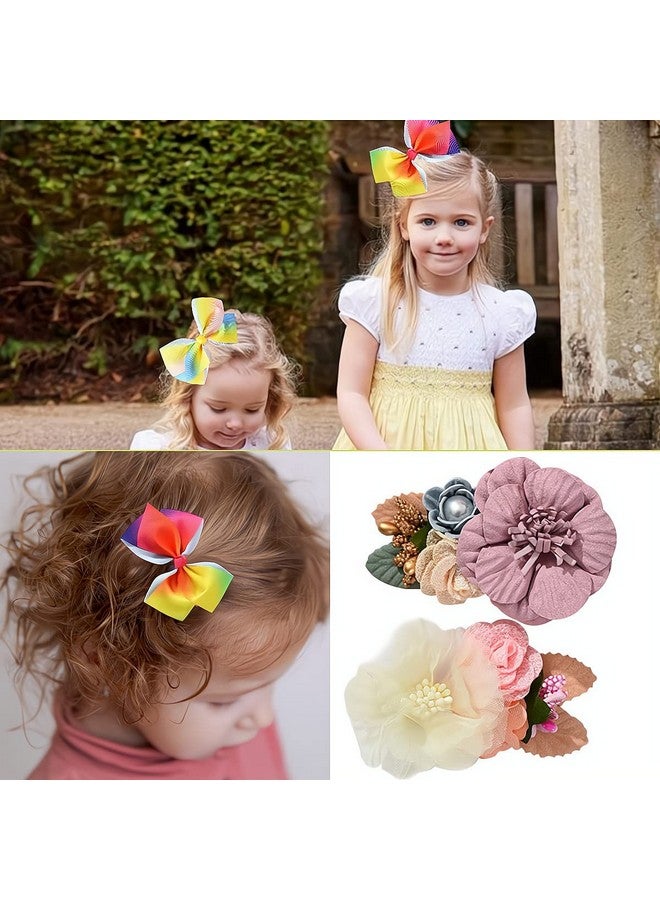 فسمايلنغ ربطات شعر Fsmiling للبنات، مشابك ربطات شعر على شكل زهور، شريط Grosgrain، عبوة من 11 ربطة شعر للبنات - Image 5