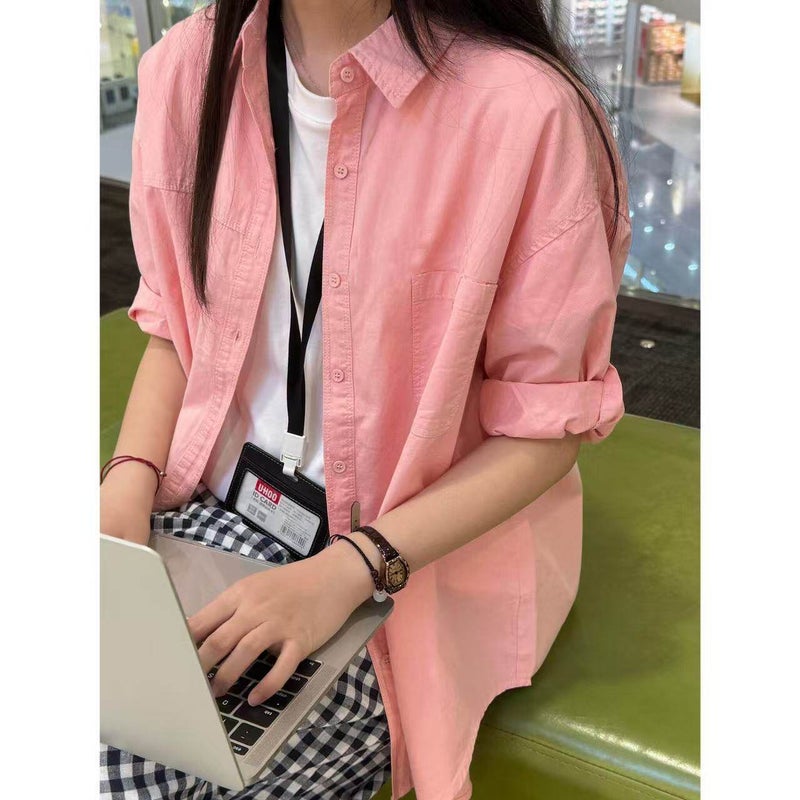 100% pure cotton straight shoulder shirt, women's layering, short height, loose coverage, slimming, long-sleeved shirt, outer wear, sunscreen cardigan - Image 2