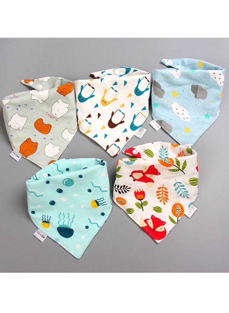 5pcs Baby saliva towel baby triangle towel pure cotton double-layer snap waterproof newborn bib pocket children's scarf - Image 2