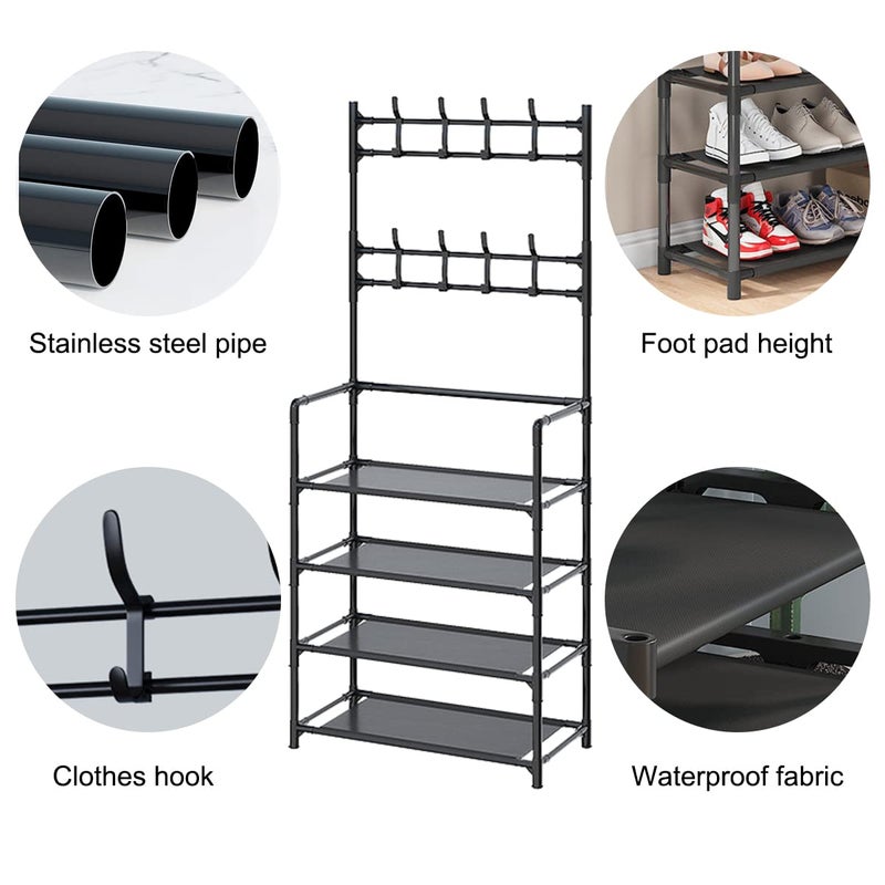 Upspirit Coat Rack Shoe rack 3 in 1 Designed of Metal Storage Rack with Bag,Coat Hat Umbrella Shoe Rack Fits Your Hallway,entryway Shelf for Storage Shoes black 80cm - Image 4