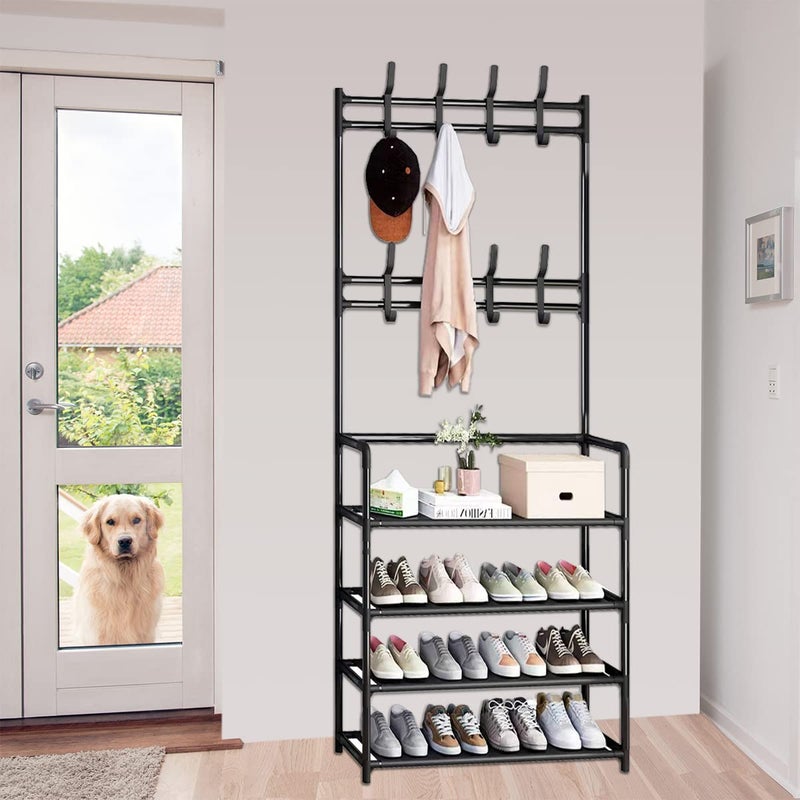 Upspirit Coat Rack Shoe rack 3 in 1 Designed of Metal Storage Rack with Bag,Coat Hat Umbrella Shoe Rack Fits Your Hallway,entryway Shelf for Storage Shoes black 80cm - Image 5