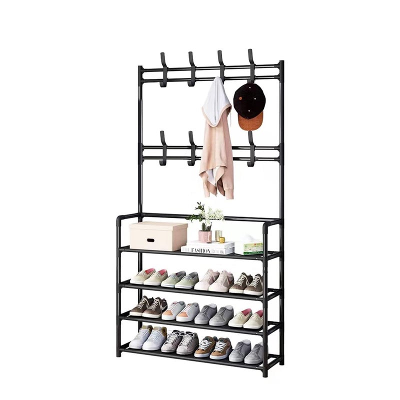 Upspirit Coat Rack Shoe rack 3 in 1 Designed of Metal Storage Rack with Bag,Coat Hat Umbrella Shoe Rack Fits Your Hallway,entryway Shelf for Storage Shoes black 80cm - Image 2