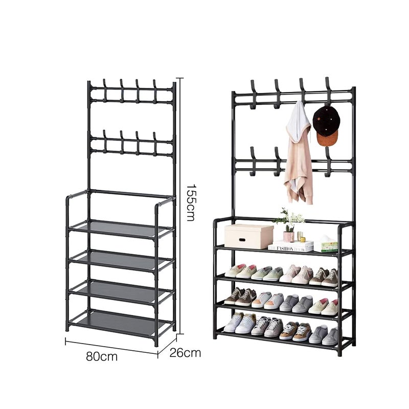 Upspirit Coat Rack Shoe rack 3 in 1 Designed of Metal Storage Rack with Bag,Coat Hat Umbrella Shoe Rack Fits Your Hallway,entryway Shelf for Storage Shoes black 80cm - Image 3