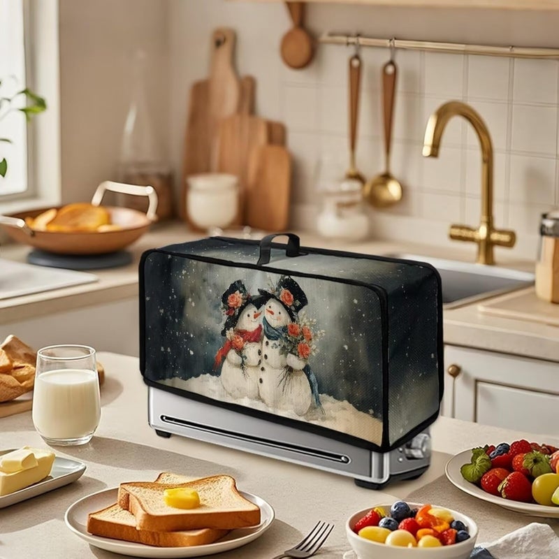 ZDCUSTOM X-Mas Toaster Cover with Top Handle Portable Toaster Covers 2 Slice Long Foldable Kitchen Accessories Decor Protection, Couple Snowman - Image 3