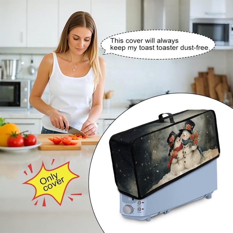 ZDCUSTOM X-Mas Toaster Cover with Top Handle Portable Toaster Covers 2 Slice Long Foldable Kitchen Accessories Decor Protection, Couple Snowman - Image 4