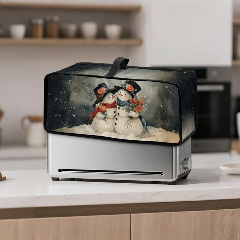 ZDCUSTOM X-Mas Toaster Cover with Top Handle Portable Toaster Covers 2 Slice Long Foldable Kitchen Accessories Decor Protection, Couple Snowman - Image 2