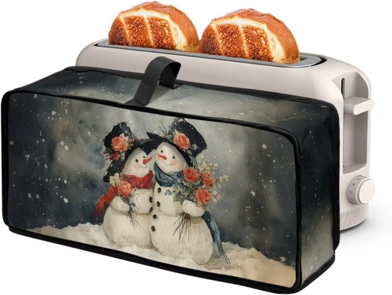 ZDCUSTOM X-Mas Toaster Cover with Top Handle Portable Toaster Covers 2 Slice Long Foldable Kitchen Accessories Decor Protection, Couple Snowman - Image 1
