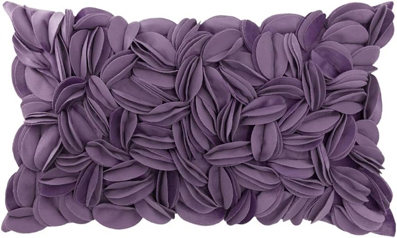 KINGROSE Hand Crafted Stereo Flower Throw Pillow Cover Rectangular Cushion Cover Soft Pillow Case for Sofa Couch Chair Bed Living Room Office 12 x 20 Inches Velvet Purple - Image 1