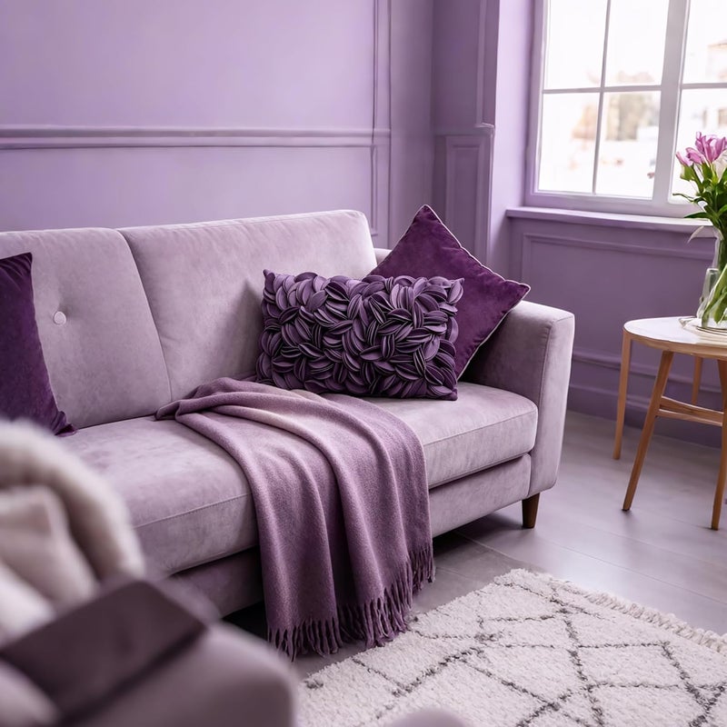 KINGROSE Hand Crafted Stereo Flower Throw Pillow Cover Rectangular Cushion Cover Soft Pillow Case for Sofa Couch Chair Bed Living Room Office 12 x 20 Inches Velvet Purple - Image 2