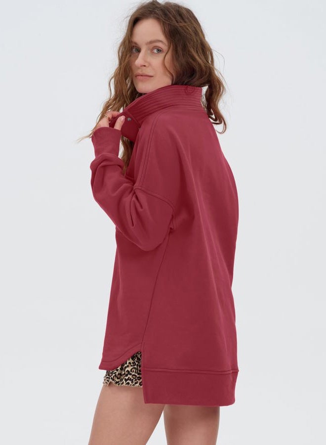 Locachy Womens Casual Oversized Sweatshirt Long Sleeve Button Henley Neck Pullover Tops Fashion Outfits Clothes, Burgundy, XL - Image 2