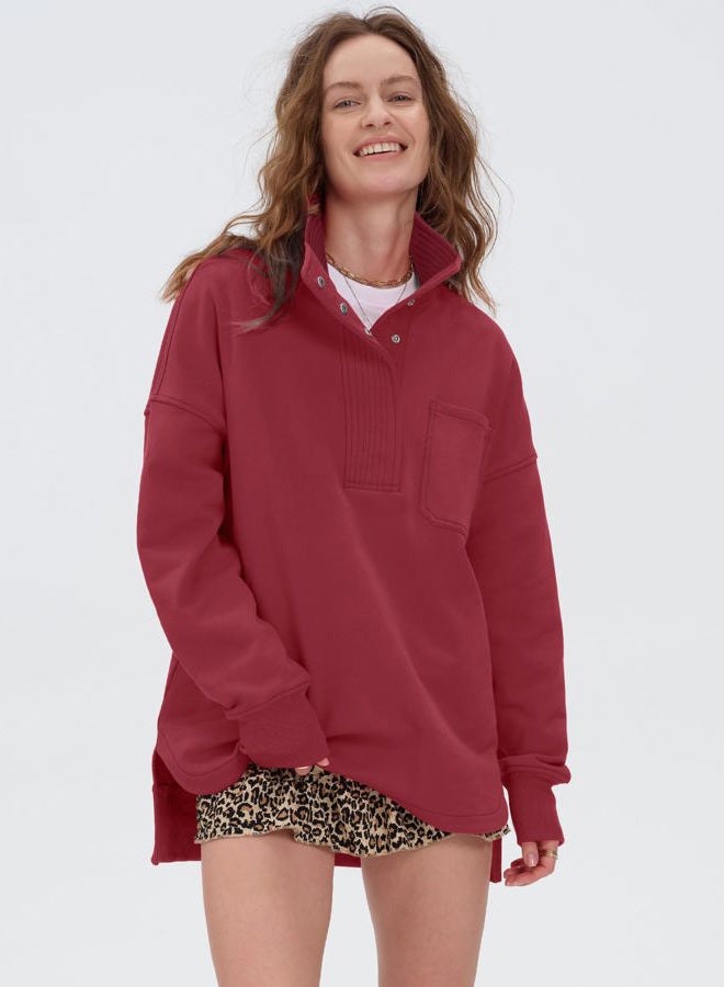 Locachy Womens Casual Oversized Sweatshirt Long Sleeve Button Henley Neck Pullover Tops Fashion Outfits Clothes, Burgundy, XL - Image 5