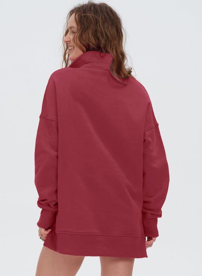 Locachy Womens Casual Oversized Sweatshirt Long Sleeve Button Henley Neck Pullover Tops Fashion Outfits Clothes, Burgundy, XL - Image 3