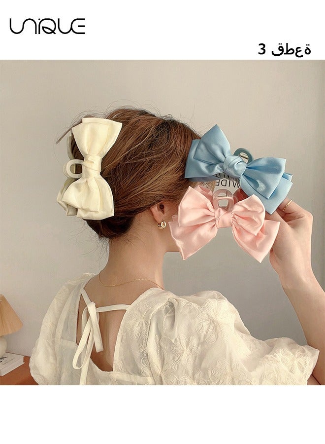 يونيك 3 قطع مشبك انتزاع - مشبك إمساك بقوس كبير من الساتان - مشبك إمساك القوس على كلا الجانبين - وردي / أزرق / أبيض - Image 1