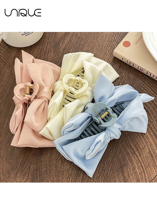 يونيك 3 قطع مشبك انتزاع - مشبك إمساك بقوس كبير من الساتان - مشبك إمساك القوس على كلا الجانبين - وردي / أزرق / أبيض - Image 4