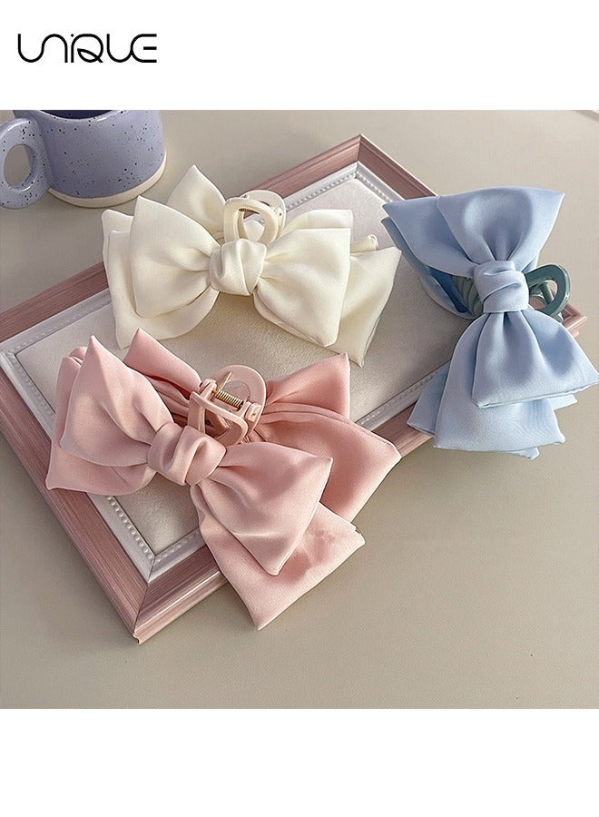 يونيك 3 قطع مشبك انتزاع - مشبك إمساك بقوس كبير من الساتان - مشبك إمساك القوس على كلا الجانبين - وردي / أزرق / أبيض - Image 5