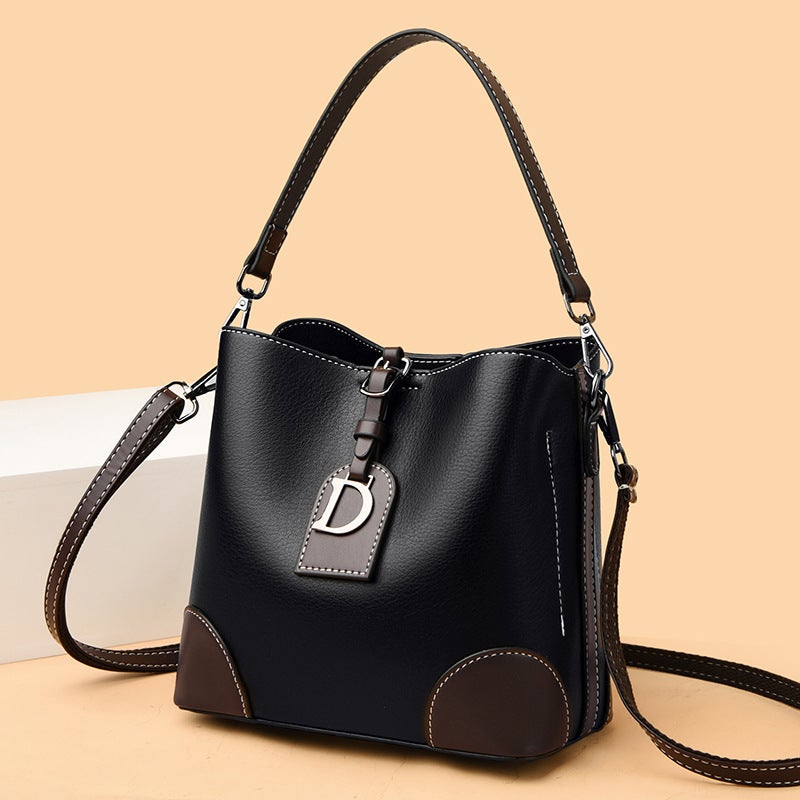 Retro Handbag Large Capacity Shoulder Crossbody Bag Wide Shoulder Strap Underarm Bag Stylish Color-Blocking Bucket Bag - Image 4