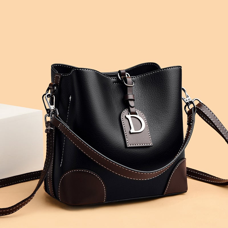 Retro Handbag Large Capacity Shoulder Crossbody Bag Wide Shoulder Strap Underarm Bag Stylish Color-Blocking Bucket Bag - Image 5