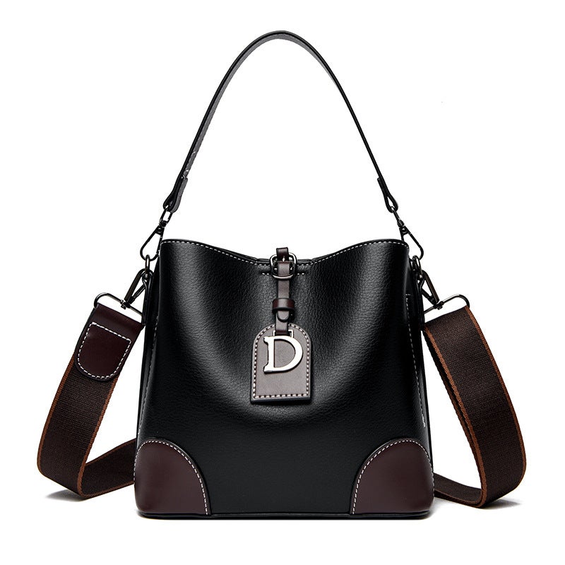 Retro Handbag Large Capacity Shoulder Crossbody Bag Wide Shoulder Strap Underarm Bag Stylish Color-Blocking Bucket Bag - Image 2