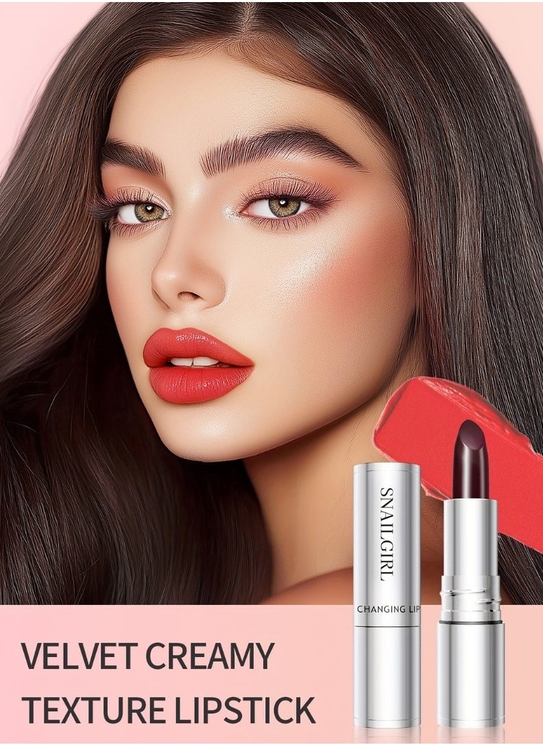 Snail Girl Black Rose Lipstick Red Silky Smooth Full Coverage Velvet Creamy Texture Lipstick Waterproof Smudge Proof Non Dry Color Changing Lipstick Cover Lip Lines Softly Lip Stick Pink Red  - Image 5