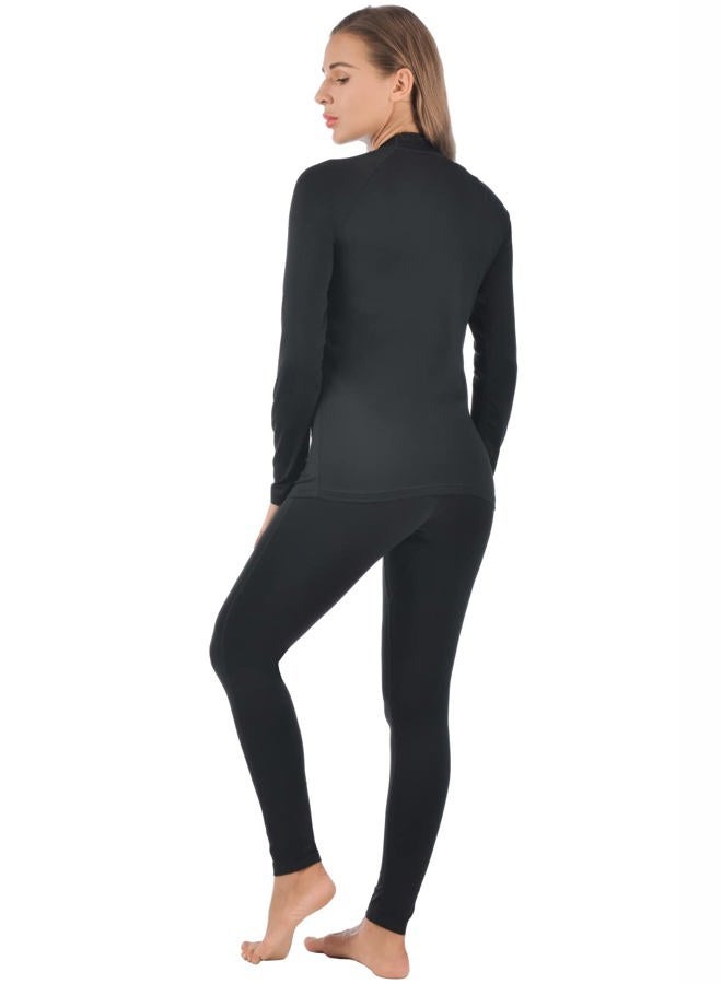qualidyne Women's Thermal Underwear Ultra-Soft Fleece Base Layer Long Johns Set Winter Sports Top and Bottom Suits, Black, M - Image 2