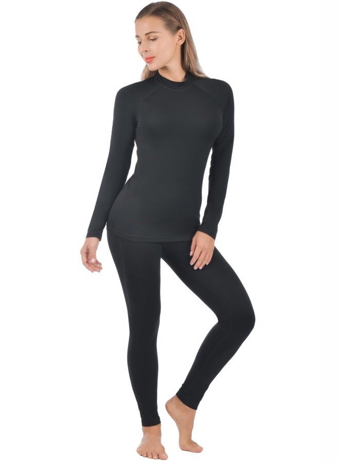 qualidyne Women's Thermal Underwear Ultra-Soft Fleece Base Layer Long Johns Set Winter Sports Top and Bottom Suits, Black, M - Image 1