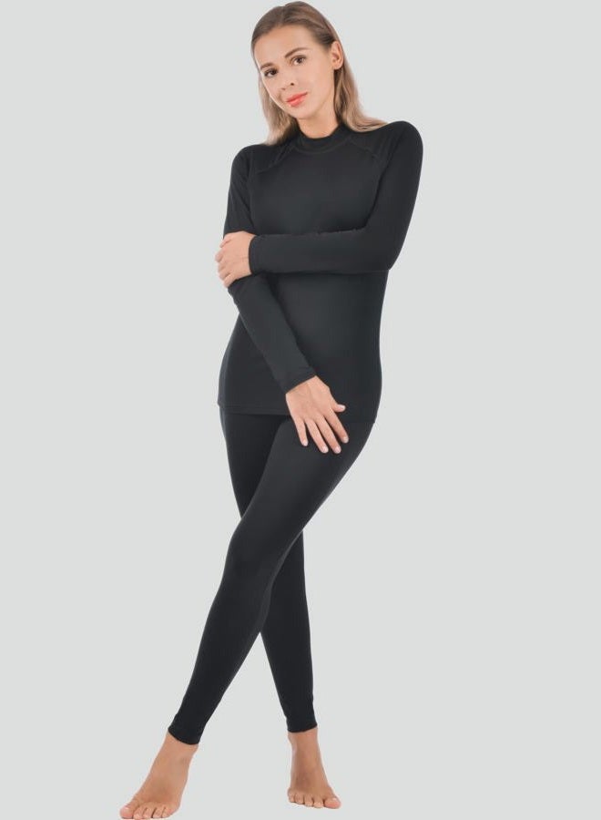 qualidyne Women's Thermal Underwear Ultra-Soft Fleece Base Layer Long Johns Set Winter Sports Top and Bottom Suits, Black, M - Image 3
