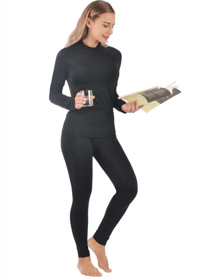qualidyne Women's Thermal Underwear Ultra-Soft Fleece Base Layer Long Johns Set Winter Sports Top and Bottom Suits, Black, M - Image 5