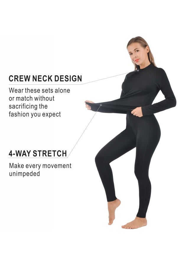 qualidyne Women's Thermal Underwear Ultra-Soft Fleece Base Layer Long Johns Set Winter Sports Top and Bottom Suits, Black, M - Image 4