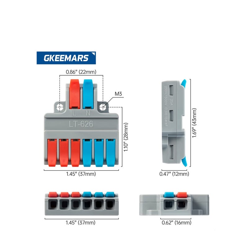 SOLARAE Lever Wire Nuts Wire Connectors, 10Pcs Compact Splicing Connector Push-in Conductor Terminal Blocks (New- 2 in 6 Out) - Image 5