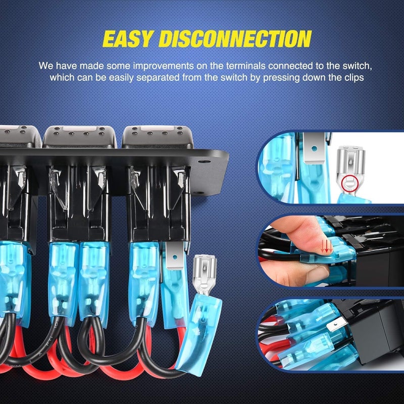Nilight 4 Gang Rocker Switch Panel Waterproof Pre-Wired Aluminum with PD Type C and USB Cigarette Lighter Socket Voltmeter 12V 24V ON Off for Car Trucks Boats RVs - Image 5