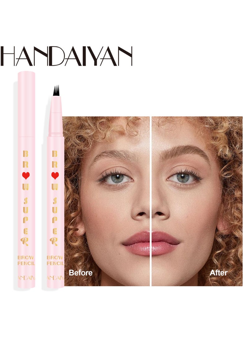 Handaiyan Liquid Eyebrow Pencil Waterproof Long Lasting Four-Fork Natural Ultra Precise Sweat-Proof Non-Marking New Formula Longwear Brow Tint Brown - Image 2