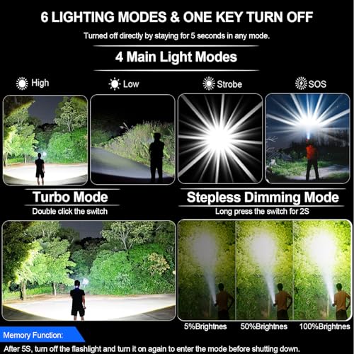 AdamStar Flashlights High Lumens Rechargeable Super Bright LED Flashlight with Dimmable, Zoomable Beam Tactical Flash Lights Small Powerful - Image 3