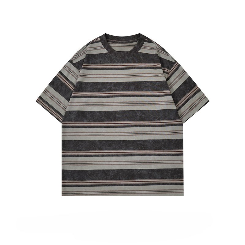 POHADON Men's Y2K Striped Baggy T-Shirt Alt Emo Summer Crewneck Short Sleeve Streetwear Top Harajuku Grunge Aesthetic Tees (Gray,Medium) - Image 5