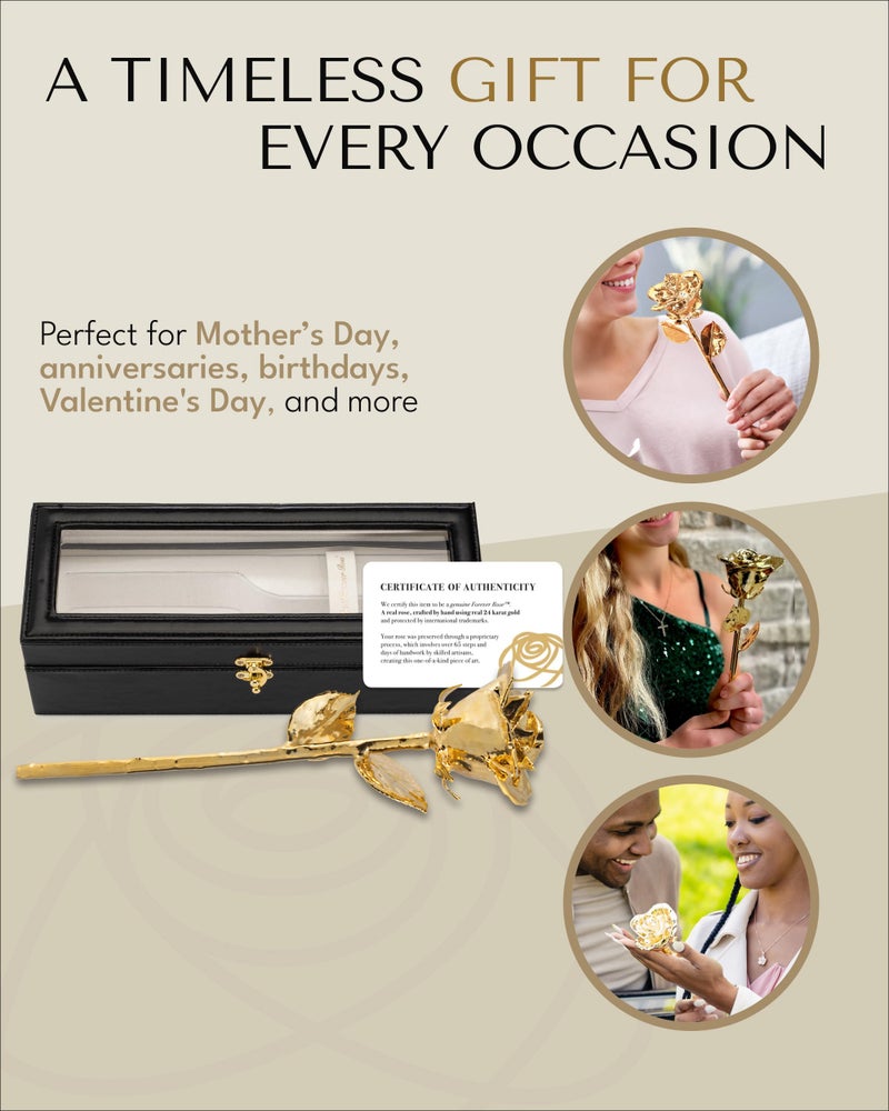 Forever Rose 24K Gold Dipped Real Rose – Handmade, Long-Lasting Preserved Flower in Leather Case – Romantic Gift for Anniversary, Valentine's Day, Mother's Day, Birthday, Wedding, Wife, Girlfriend - Image 5