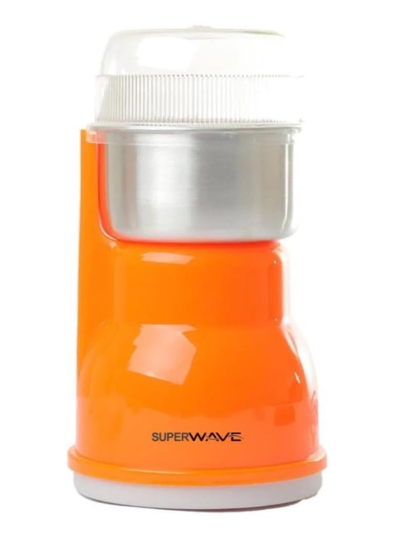 سوبر ويف مطحنة قهوة كهربائية 150جرام 300 واط بمحرك قوي مع وعاء مصنوع من الاستانلس استيل قابل للإزالة | مطحنة لطحن التوابل والأعشاب والمكسرات والحبوب | محنة بن لون برتقالي - Image 1