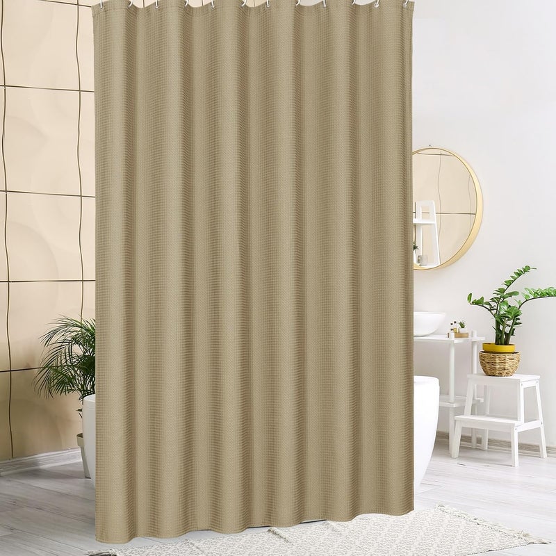 MitoVilla Tan Waffle Shower Curtain Liner 72 x 78, Fabric Farmhouse Long Shower Curtain Set, Modern Cloth Shower Curtain for Bathroom Decor, Luxury Hotel Shower Curtains 78 inch Long, Taupe - Image 2