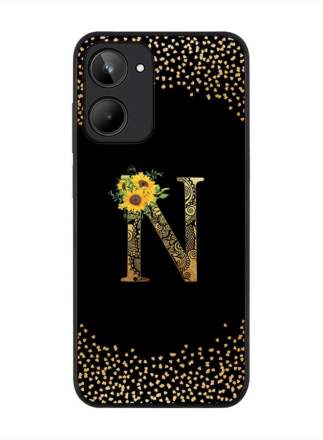 Stylizedd Cover for Realme 10 4G Case , Rugged Black Slim fit Phone Cases   - Custom Monogram Initial Letter Mandala Floral Pattern Alphabet-N (Dark Pink Rose) - Image 1