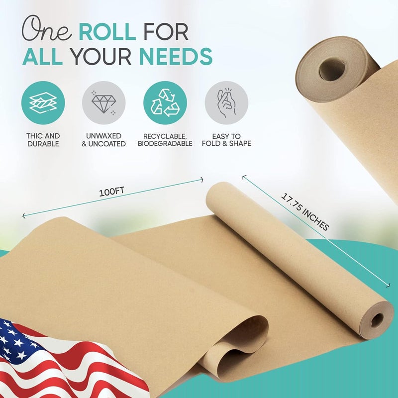 Creative Paper Co Brown Kraft Paper Roll 17.75” x 1200” (100ft) Made in USA- Ideal for Gift Wrapping, Packing Paper for Moving, Art Craft, Shipping, Floor Covering, Table Runner, 100% Recycled Material - Image 3