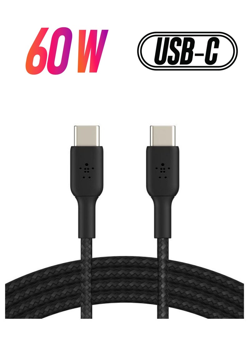 Terabyte 60W USB C to USB C Cable 1M PD 3.0 3A Fast Charging Cord Type C Cable Compatible With iPhone 16 15 Series MacBook Pro iPad Pro Samsung Galaxy S24 S23 Ultra Z Fold OPPO Honor OnePlus Huawei Black - Image 1