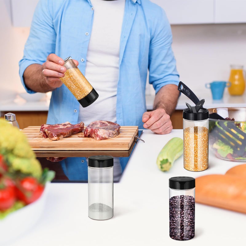 Zhehao زهاو 24 قطعة حاويات توابل بلاستيكية سعة 16 أونصة زجاجات توابل بلاستيكية شفافة قابلة لإعادة الاستخدام برطمانات توابل فارغة كبيرة مع أغطية رجاجة لتخزين المطبخ مسحوق التوابل الأعشاب خزانة (أسود) - Image 5