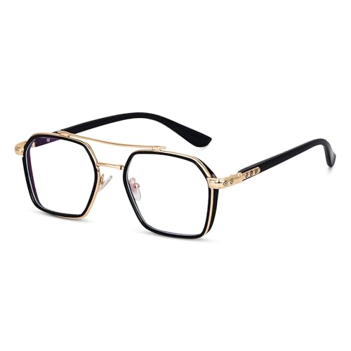 IFLASH Zero Power Computer Bluelight Blocking Glasses For Men and Women | Blue Cut Computer Glasses | Anti Glare, Lightweight & Blocks Harmful Rays | Full Rim Square Glasses (Gold - Clear) - Image 1
