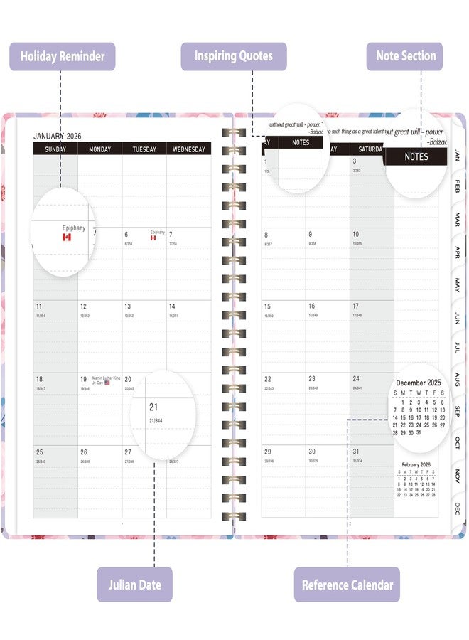 VALOME 2026 Planner, Weekly and Monthly Calendar Academic Planners, Jan 2026 - Dec 2026, Planning Agenda Notebook for Office School Supplies, Pink Blossoms - Image 2