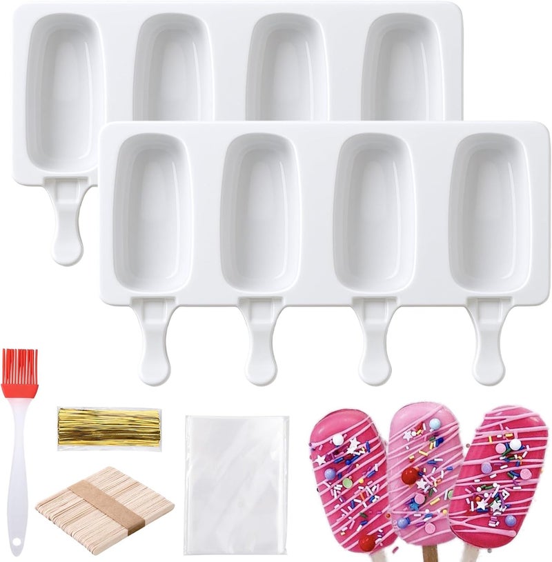 Juome Cake Pop Mold Kit, 2 Pack 8 Cavities Cakesicle Molds Silicone with 100 Wooden Sticks & 100 Packaging Bags with Ties, Cake Pop Maker Supplies Accessories, Baking Tools for Home Baking Desserts - Image 1
