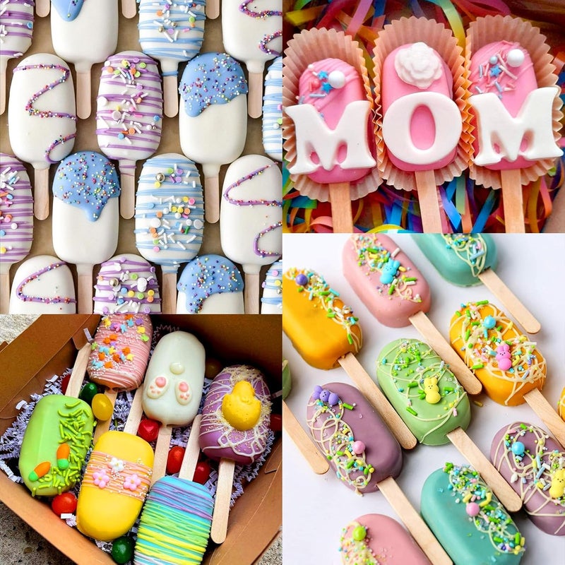 Juome Cake Pop Mold Kit, 2 Pack 8 Cavities Cakesicle Molds Silicone with 100 Wooden Sticks & 100 Packaging Bags with Ties, Cake Pop Maker Supplies Accessories, Baking Tools for Home Baking Desserts - Image 2