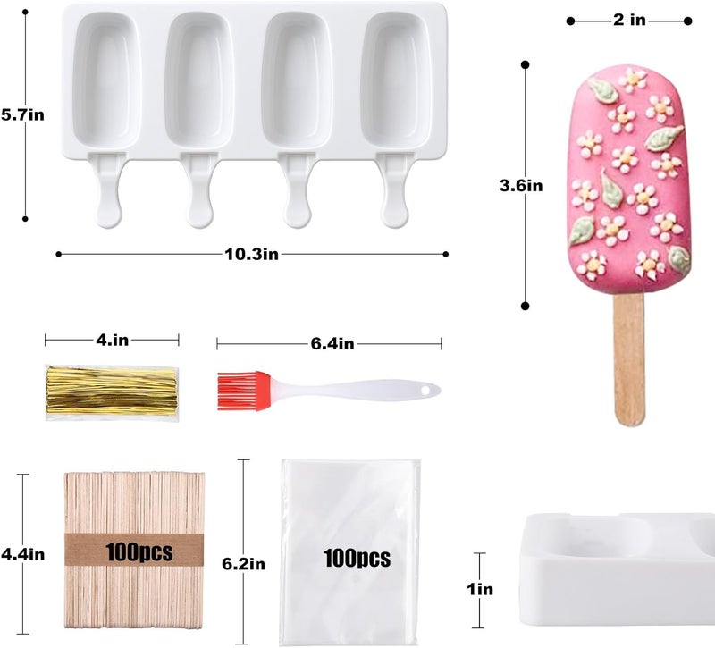 Juome Cake Pop Mold Kit, 2 Pack 8 Cavities Cakesicle Molds Silicone with 100 Wooden Sticks & 100 Packaging Bags with Ties, Cake Pop Maker Supplies Accessories, Baking Tools for Home Baking Desserts - Image 5