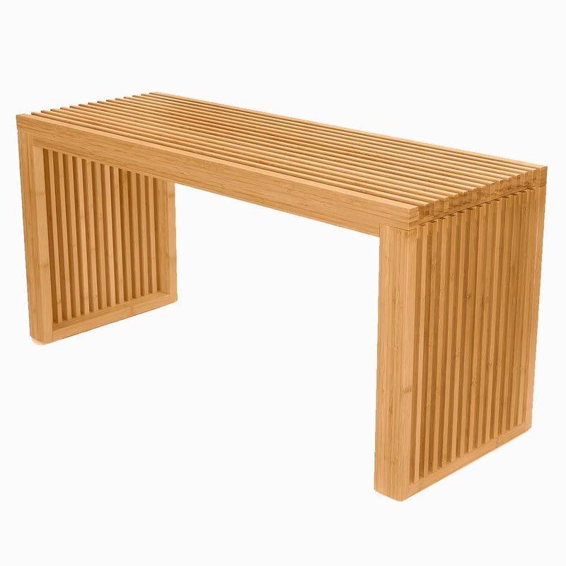APRTAT Bamboo Dining Bench, 35 inch Farmhouse Decor Indoor Kitchen Table Bench, Entryway Shoe Rack Bench Solid Bamboo Benches for Living Room, Hallway, Bedroom, Bathroom - Image 1