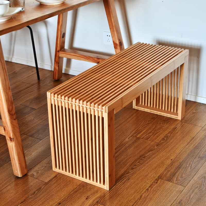 APRTAT Bamboo Dining Bench, 35 inch Farmhouse Decor Indoor Kitchen Table Bench, Entryway Shoe Rack Bench Solid Bamboo Benches for Living Room, Hallway, Bedroom, Bathroom - Image 2