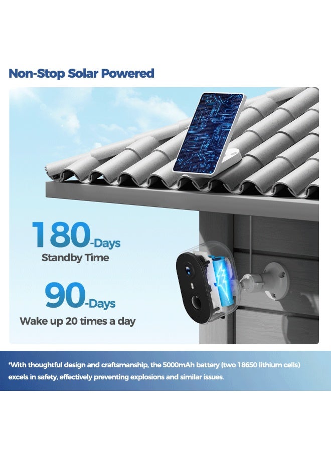 2.5K Outdoor Wireless Solar Camera WIFI Ultra Standby AI Detect PIR Color Night Vision Rugged Security Surveillance Cam White - Image 3