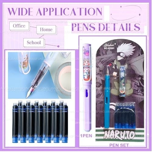 ASFunClub FunClub Fountain Pen for Student 2Fountain Pen Set with 12Refile Birthday Return Gift Pen for Office Calligraphy Fountain Pens for Writing Stationery Item Stationery Kit Stationery Set-Multicolor-2Set - Image 4