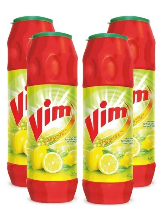 Vim Original Dishwash Powder with Power of Lemons, 650g – Heavy Duty Grease Removal for All Utensils - Scouring Powder- pack of 4 - Image 1